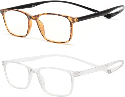 Vista 7 de JM Paquete de 2 lentes de lectura magnéticos para hombres y mujeres, cuello colgante, bloqueo de luz azul, para lectura de computadora, color negro