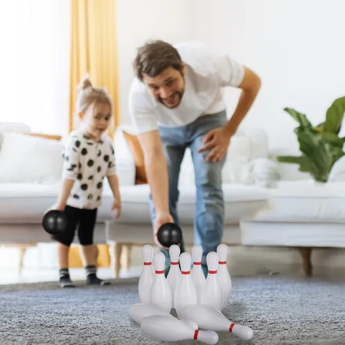 Vista 7 de STOBOK Juego de bolos para niños con 10 pines de plástico y 2 bolas, juguete deportivo para interiores y exteriores, juguetes educativos