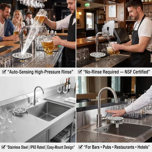 Vista 7 de Lavadora automática de botellas y grifo de acero inoxidable - Accesorio de fregadero G1/2 giratorio 360 para el hogar y la cafetería