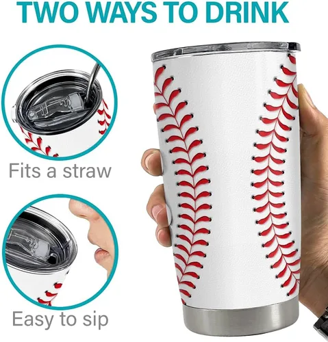 Vista 7 de SANDJEST Vaso de béisbol de 20 onzas con aislamiento de acero inoxidable, taza de viaje, vaso de béisbol para mujeres, hombres, mamá, regalos
