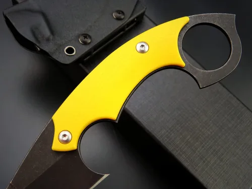 Vista 5 de C1118 Cuchillo de hoja fija, hoja D2 G10 mango EDC cuchillo de herramienta para acampar al aire libre, senderismo, pesca con funda kydex (amarillo)