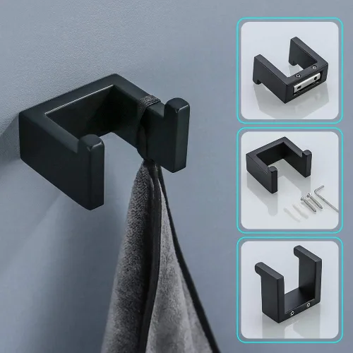 Vista 5 de Juego de 4 piezas de accesorios de hardware para baño, color negro, incluye toallero, soporte para toallas, gancho para bata, soporte para papel