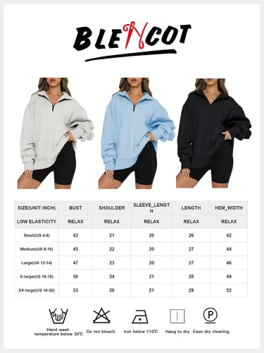 Vista 5 de BLENCOT Sudaderas de gran tamaño con media cremallera para mujer, manga larga, color sólido, hombros caídos, forro polar, sin botones, tallas S-2XL