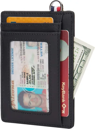 Vista 10 de Billetera delgada minimalista con bolsillo frontal, bloqueo RFID de viaje, billetera delgada de cuero, tarjetero para tarjetas de crédito