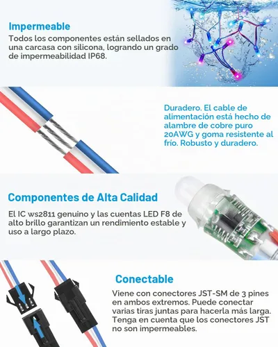 Vista 3 de ALITOVE WS2811 - Luz LED RGB digital difundida de 0.472 in, módulo de píxeles LED redondo direccionable individualmente IP68 impermeable DC 5V 50