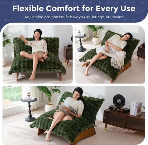 Vista 4 de MAXYOYO Silla ajustable para sala de estar, puf convertible y sillón reclinable con marco, cojín extraíble, tela de burbujas, suave tapizado
