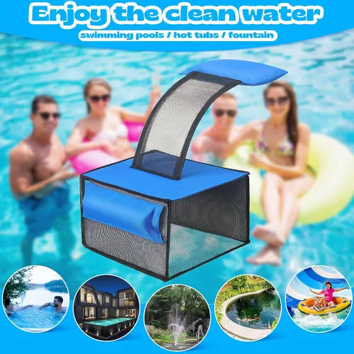 Vista 6 de Atrapa hojas de piscina 2 en 1 con rampa de escape para salvar animales, limpiador desnatador de red flotante para hojas para limpieza de superficie
