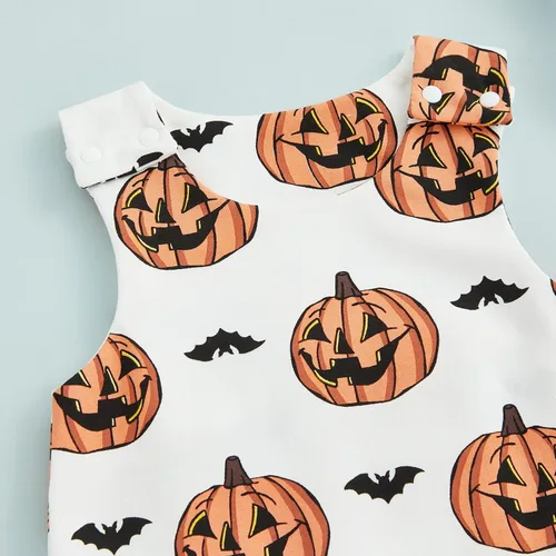 Vista 4 de Mameluco de Halloween para recién nacido, sin mangas, estampado de calabaza, overol