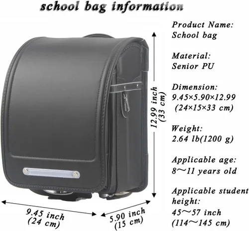 Vista 2 de ransel randoseru japonés semiautomático bolsas de escuela Senior PU cuero dar pequeño regalo, Heighten Negro, Viajar