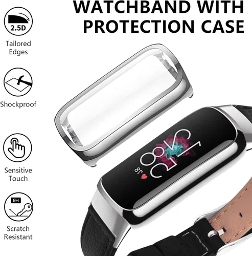 Vista 2 de Correa de reloj compatible con Fitbit Luxe, elegante correa de cuero delgada, pulsera suave de repuesto para Fitbit Luxe Fitness, protector de Negro