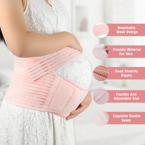 Vista 3 de AKSO MEDICOS Banda de vientre de maternidad para mujeres embarazadas, cinturón de maternidad ajustable, cinturón de soporte para el vientre