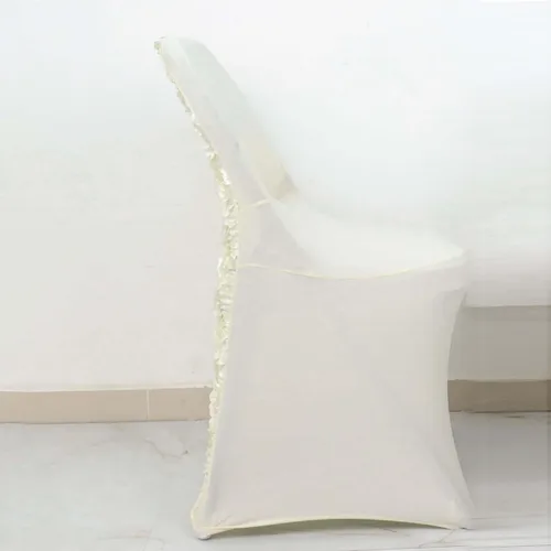 Vista 2 de Tableclothsfactory Funda de silla plegable ajustable con diseño de roseta de satén marfil