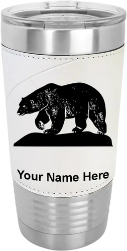 Vista 8 de LaserGram Vaso aislado al vacío de 20 onzas, oso polar, grabado personalizado incluido (piel sintética, estilo béisbol)