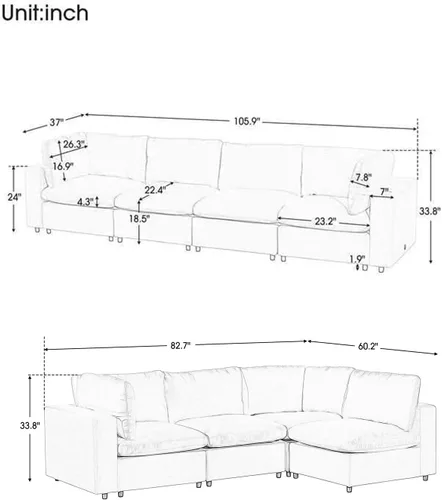 Vista 2 de JUSTONE Sofá modular modular para sala de estar, muebles modernos y versátiles con puertos de carga USB, altavoz Bluetooth integrado en el brazo