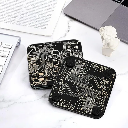 Vista 4 de Nuenen 4 Piezas de Posavasos de Tablero de Circuito PCB para Bebidas, Posavasos de Tablero de Circuito de Oro por Inmersión, Diseño de PCB