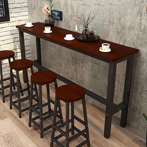 Vista 10 de Mesa de bar moderna, mesa de sofá de consola de madera, mesa de comedor larga para desayuno, mesa de bar de cocina, mesa de café, barandilla de Negro