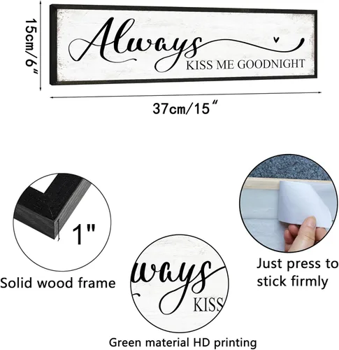 Vista 7 de YPY Letrero con texto en inglés "Always Kiss Me Goodnight" (Always Kiss Me Goodnight): pintura que absorbe el sonido, arte de pared – Decoración