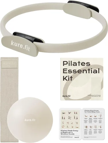 Vista 3 de Pesas ajustables rosas para muñeca y tobillo de 1 libra cada juego de 2 y kit de pilates beige