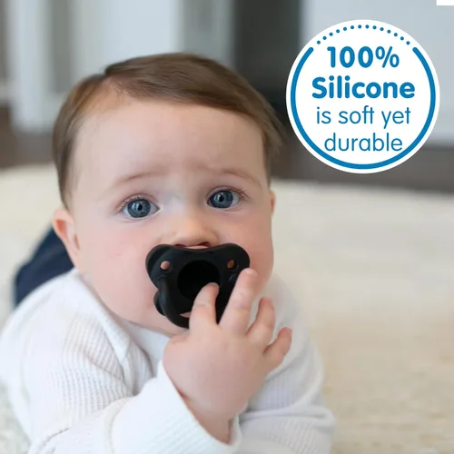 Vista 5 de Dr. Brown's HappyPaci Chupete para bebé, negro, gris, blanco, 0.0-19.7 ft Gris/Negro/Blanco