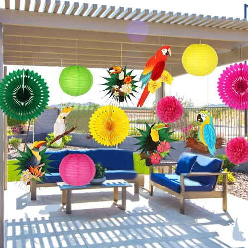 Vista 6 de Decoraciones de fiesta de pájaros tropicales, loros tucán, panal, hawaiano, verano, playa, Luau, suministros para colgar, decoraciones de fiesta