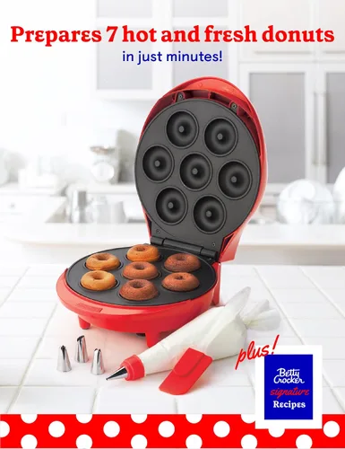 Vista 2 de BETTY CROCKER Donut Maker, Mini Donut Maker with Nonstick Surface, Mini Donut Maker Machine with Cool Touch Handle & Makes 7 Delicious Fresh Donuts