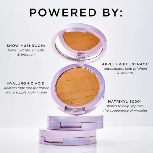 Vista 8 de tarte face tape polvo compacto – Polvo impermeable de cobertura media con ácido hialurónico, hongo de nieve y péptidos para suavizar y fijar