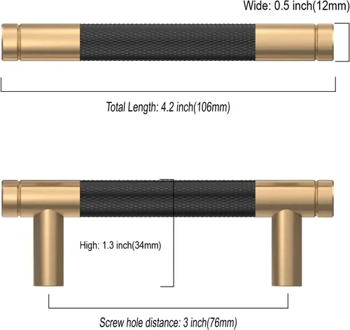 Vista 3 de Asidrama - Paquete de 10 tiradores para gabinete de 3 pulgadas (76mm) de color negro mate y bronce champán, manijas estriadas para gabinete