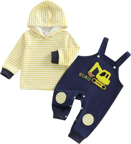Vista 36 de Conjunto de ropa de otoño e invierno para bebé y niño, sudadera larga con capucha y pantalones para niños pequeños, 6, 12, 18, 24 meses, 2T Adorable