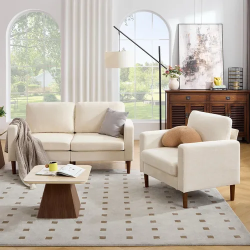Vista 23 de Kingfun Silla decorativa, sillas de sala de estar, sillón de lectura de chenilla, de mediados de siglo con pie de madera maciza, decoración moderna