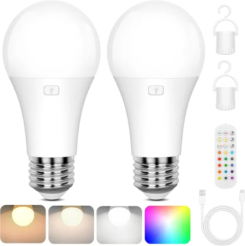 Vista 9 de Yochoice Bombilla de luz recargable con batería operada con control remoto E12, bombilla LED regulable con 15 colores seleccionables y 3