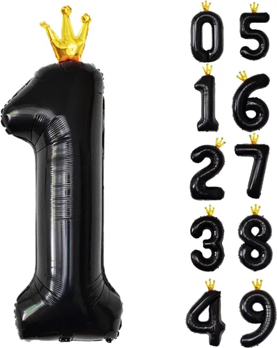 Vista 8 de Globo gigante negro número 0 con corona, 40 pulgadas