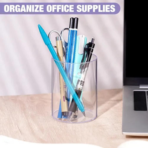 Vista 3 de Elegante Organizador de Escritorio de Acrílico Transparente, Juego de 3 Soportes para Lápices y Bolígrafos, Almacenamiento Redondo para Brochas