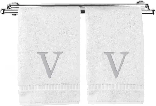Vista 65 de Toalla de mano monogramada, regalo personalizado, juego de 2 - Toalla bordada con letra de bloque dorada - Extra absorbente 100% algodón turco