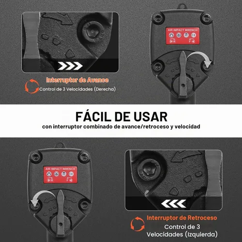 Vista 6 de VEVOR Llave de Impacto Neumática, Pistola de Impacto Neumática de Transmisión de 3/8 Pulgadas, Hasta 690 ft-lbs de Torque de Aflojamiento