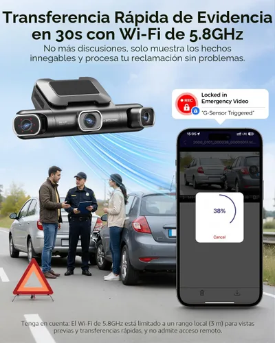 Vista 5 de AZDOME Cámara de Tablero de 360° de 4 Canales Frontal y Trasera Interior, eMMC Integrado de 128GB, 2K+1080P*3 Dashcam, Izquierda Derecha, Control
