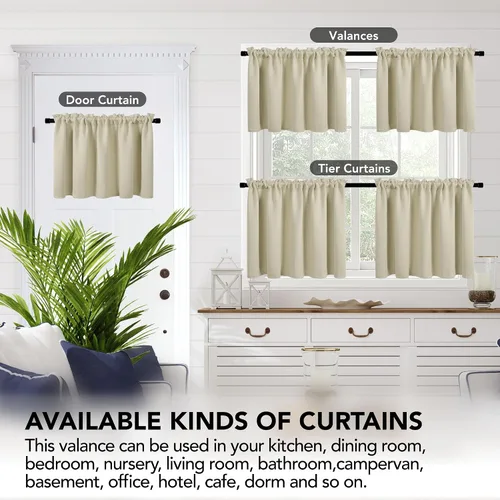 Vista 4 de Deconovo Cortinas Opacas Cortas Paneles para Baño/Cocina - Cortinas de Oscurecimiento de Habitación con Aislamiento Térmico y Bolsillo para Barra