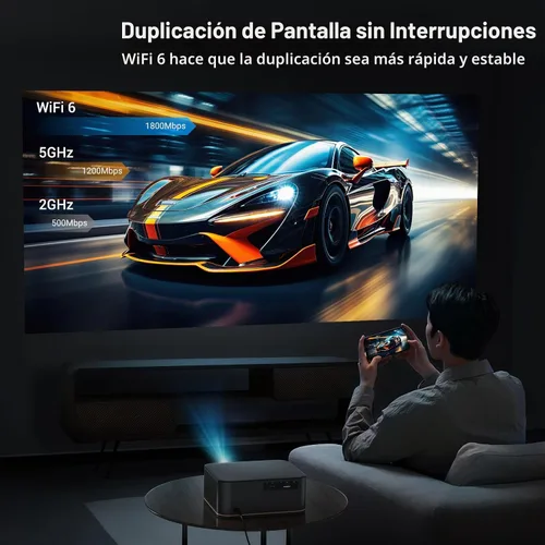 Vista 4 de Proyector de decodificación HAPPRUN 2000 ANSI 4K con WiFi y Bluetooth, enfoque automático 300'' Display for Indoor/Outdoor, Portable Home Theater