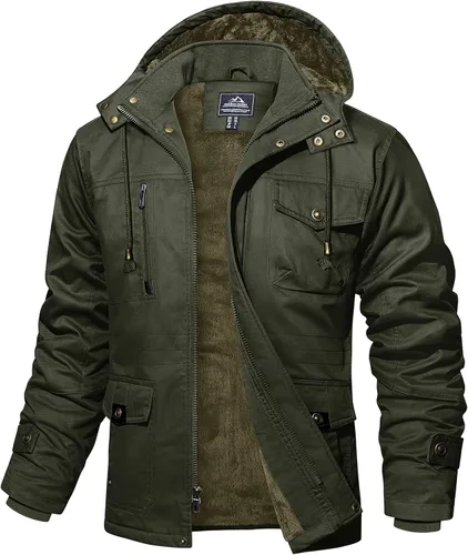 Vista 9 de MAGCOMSEN Chaqueta de invierno para hombre, con forro polar de algodón, chaquetas cálidas para trabajo, abrigos militares con 6 bolsillos