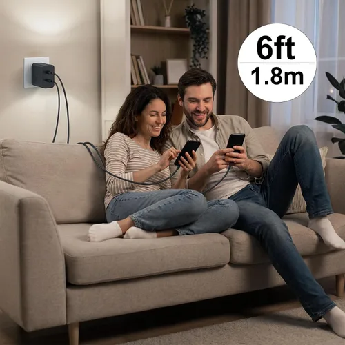 Vista 8 de Paquete de 2 cargadores súper rápidos USB C de doble puerto para teléfono Android tipo C, bloque de carga rápida con cable de carga tipo C de 6 pies
