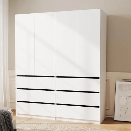 Vista 10 de Armario Ropero Closet con Cajones: Armario Grande Blanco de 75" con 2 Puertas para Colgar Ropa, Armarios de Madera Modernos para Dormitorio con 2