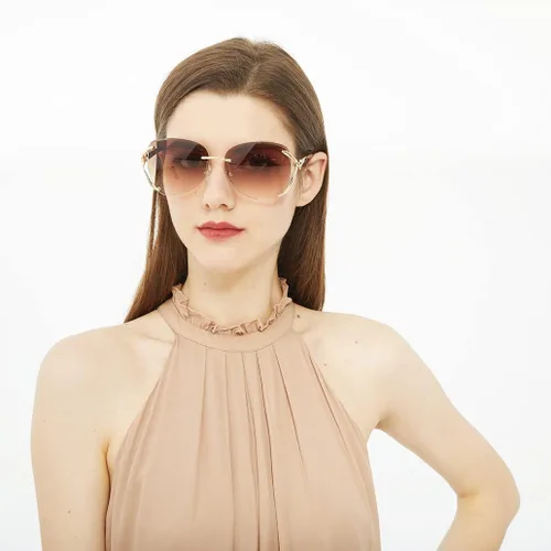 Vista 2 de VOLCHIEN Gafas de sol sin montura para mujer, montura brillante, lentes redondas, montura de metal, gafas de sol para mujeres y hombres VC1012