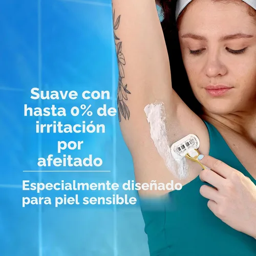 Vista 3 de Gillette Venus Mango de maquinilla de afeitar extra suave y sensible dorado para mujer + 2 recambios de cuchilla, incluye soporte de ducha