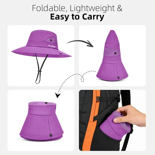 Vista 77 de Rosoz Sombreros de cola de caballo para mujer, protección UV, ala ancha 1 paquete-negro