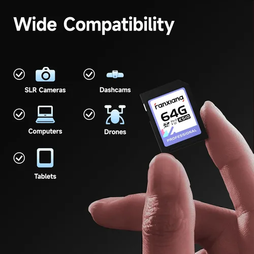 Vista 3 de fanxiang Tarjeta de memoria SDXC de 64 GB, UHS-I, C10, U3, V30, video Full HD y 4K, hasta 100/45 MB/s de lectura/escritura, para entusiastas
