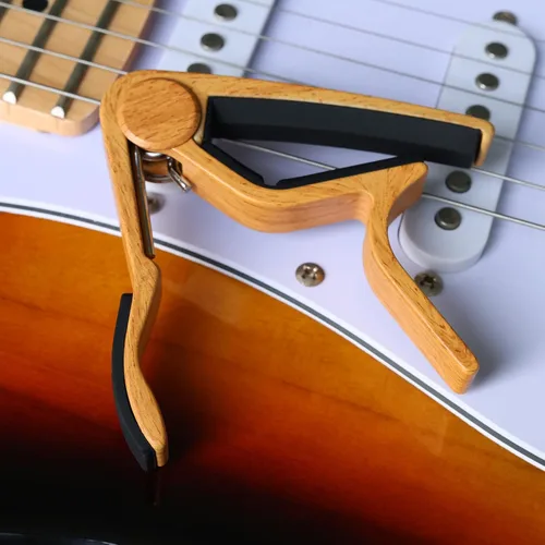 Vista 6 de WINGO Cejilla de guitarra para guitarra acústica y eléctrica con 5 púas, Burlywood