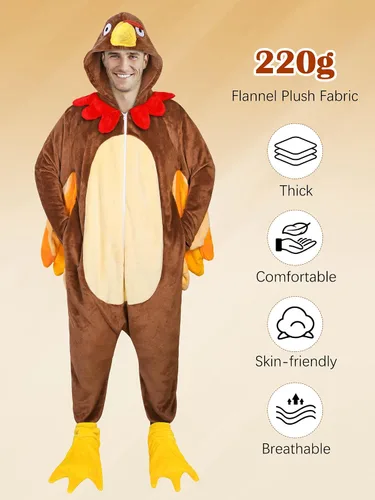 Vista 7 de AOTHSO Disfraz de pavo de Acción de Gracias para adultos, disfraz de pájaro de felpa con zapatos de animales, cosplay para mujeres y hombres