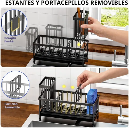 Vista 3 de Cisily Juego de dispensador de jabón de cocina con organizador para fregadero, botella de vidrio, dispensador de jabón para manos y platos