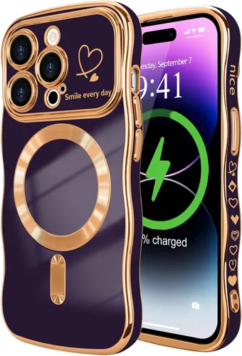 Vista 48 de LCHULLE - Funda magnética para iPhone 13 para mujeres y niñas, con forma ondulada, color azul bebé [Compatible with MagSafe] Cute Curly Wave, Love