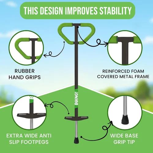 Vista 6 de Geospace Jumparoo Boing! Palo Pogo mediano 'PRO' para niños, soporta 60 a 100 libras, juguete al aire libre para niños y niñas, juego activo