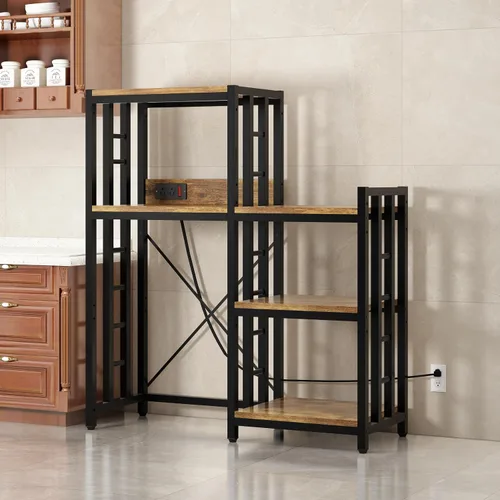 Vista 4 de Estante de cocina de 6 niveles con toma de corriente, soporte para horno de microondas con almacenamiento, adecuado para cocina, sala de estar
